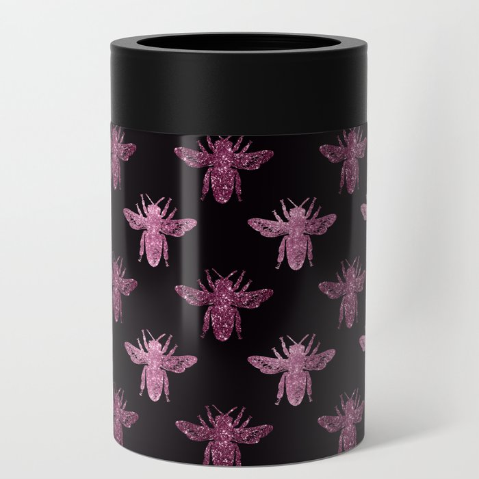Pink Glitter Bees Pattern Can Cooler