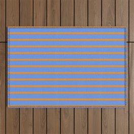 [ Thumbnail: Dark Orange & Cornflower Blue Colored Lines/Stripes Pattern Outdoor Rug ]