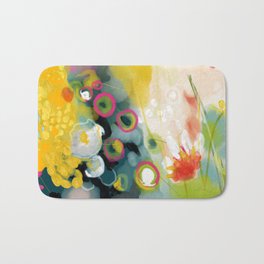 abstract floral art in yellow green and rose magenta colors Bath Mat