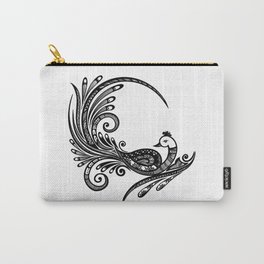 Decorative Peacock Illustration  Carry-All Pouch | Decorativepeacock, Peacockillustration, Indianart, Zentangleart, Black And White, Peacock, Graphicdesign, Blackwhiteinkart, Pattern, Digital 