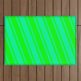 [ Thumbnail: Lime and Green Colored Lined Pattern Outdoor Rug ]
