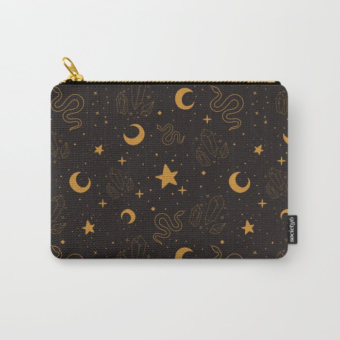 Black and Gold Celestial Witchy Pattern Carry-All Pouch