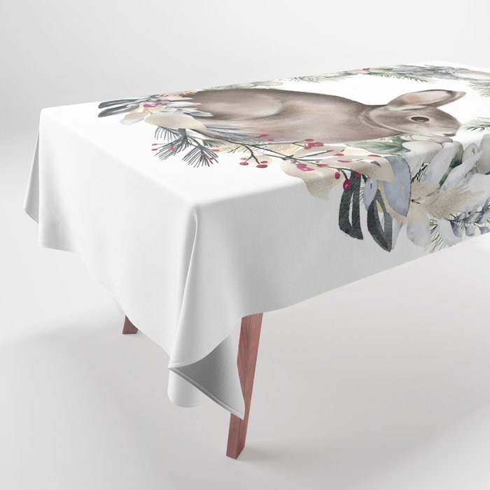 Cute Bunny Wreath Tablecloth