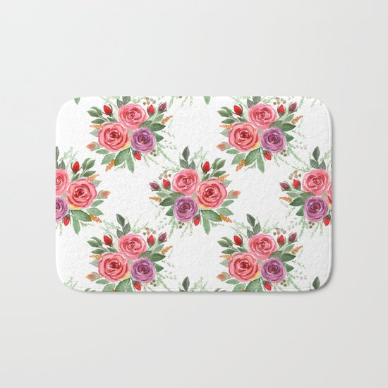 Watercolor . A bouquet of roses. 2 Bath Mat