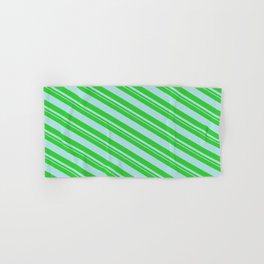 [ Thumbnail: Lime Green and Powder Blue Colored Pattern of Stripes Hand & Bath Towel ]
