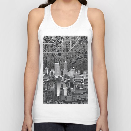 indianapolis city skyline black and white Unisex Tank Top