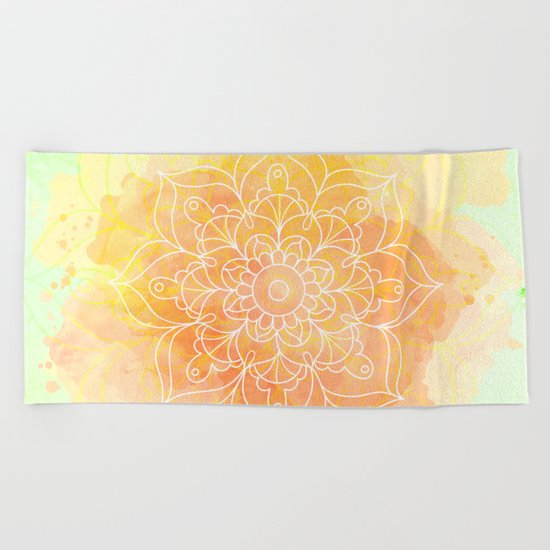 Watercolor Mandala // Sunny Floral Mandala Beach Towel
