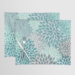 Modern, Floral Prints, Teal and Gray Placemat