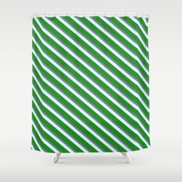[ Thumbnail: Slate Gray, Light Cyan, and Forest Green Colored Striped/Lined Pattern Shower Curtain ]