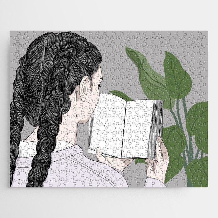 Girl Reading Book Drawing Jigsaw Puzzle
