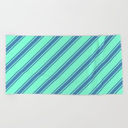 [ Thumbnail: Aquamarine and Blue Colored Striped/Lined Pattern Beach Towel ]
