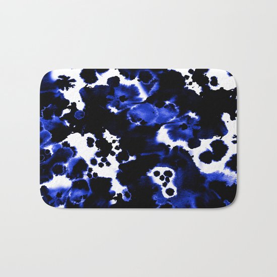 Watercolor indigo india ink boho girly trendy abstract painting brushstrokes dorm college painterly Bath Mat