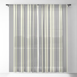 [ Thumbnail: Grey and Light Yellow Colored Striped/Lined Pattern Sheer Curtain ]