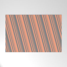 [ Thumbnail: Grey and Light Salmon Colored Lined Pattern Welcome Mat ]