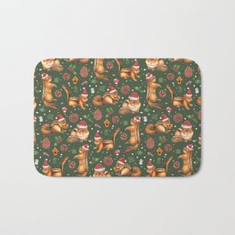 Christmas chipmunks - green Bath Mat | Pattern, Special, Nut, Joyful, Forest, Pine, Illustration, Berries, Winter, Season 