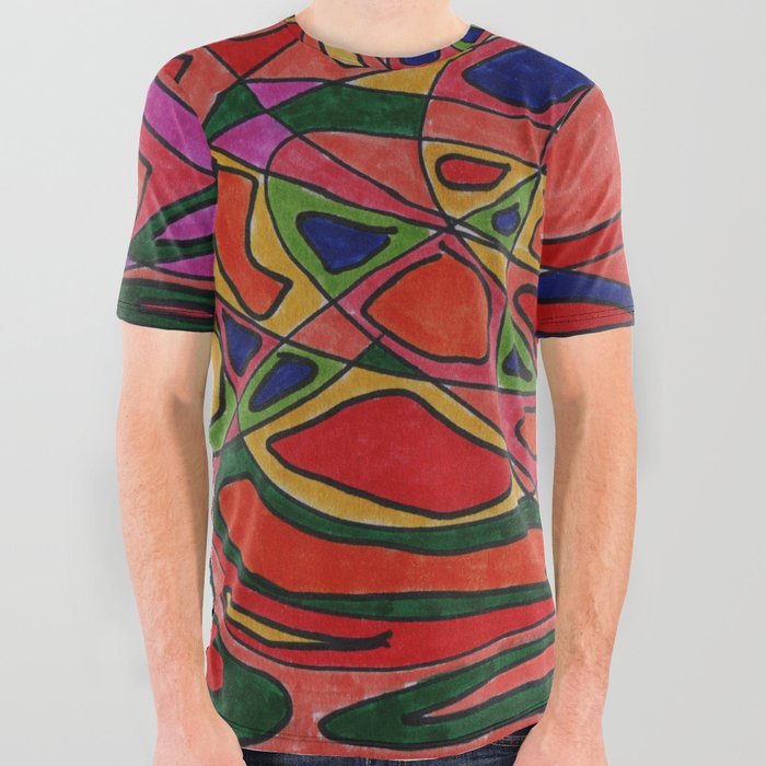 Abstract Patterned Design All Over Graphic Tee