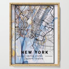 New York - United States Camomile Marble Map Serving Tray