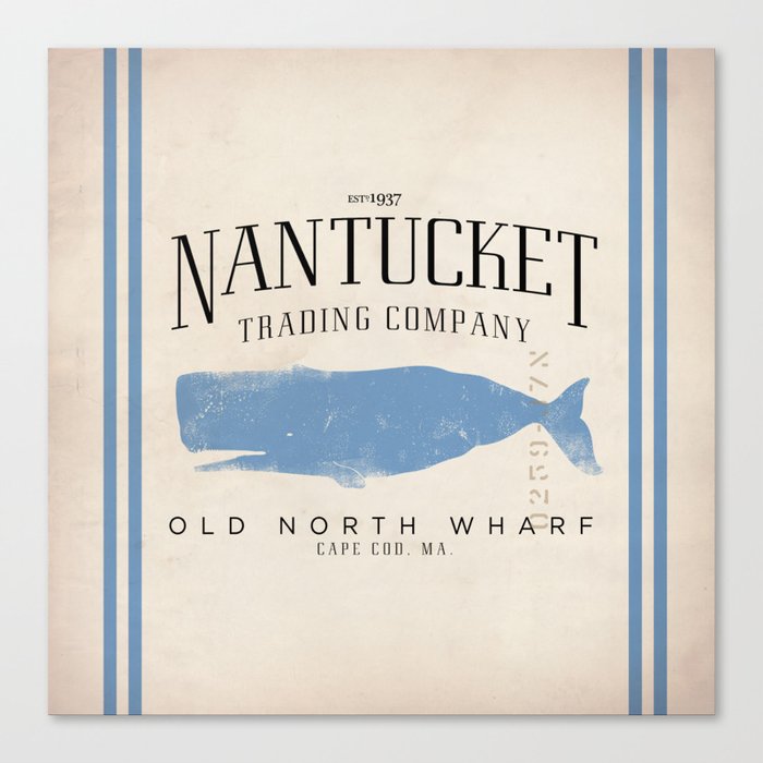 Nantucket whale nautical ocean wharf Massachusetts cottage beach house art Canvas Print