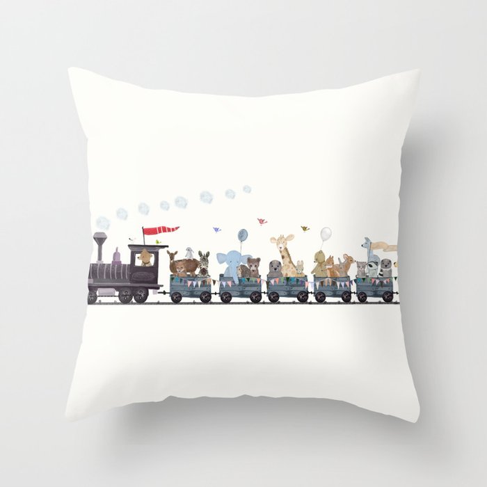 big little nursery nature train Throw Pillow by bri.buckley Society6