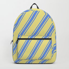 [ Thumbnail: Tan & Cornflower Blue Colored Lines/Stripes Pattern Backpack ]