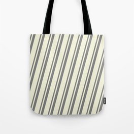 [ Thumbnail: Gray & Beige Colored Lines/Stripes Pattern Tote Bag ]