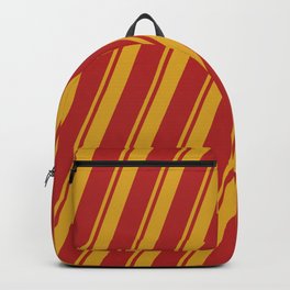 [ Thumbnail: Goldenrod & Red Colored Lined Pattern Backpack ]