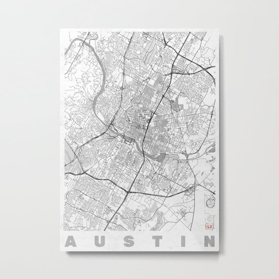 Austin Map Line Metal Print