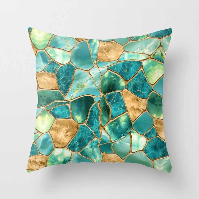 Emerald Green and Gold cells abstract Throw Pillow by