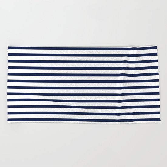 Indigo Navy Blue Nautical Stripes Beach Towel