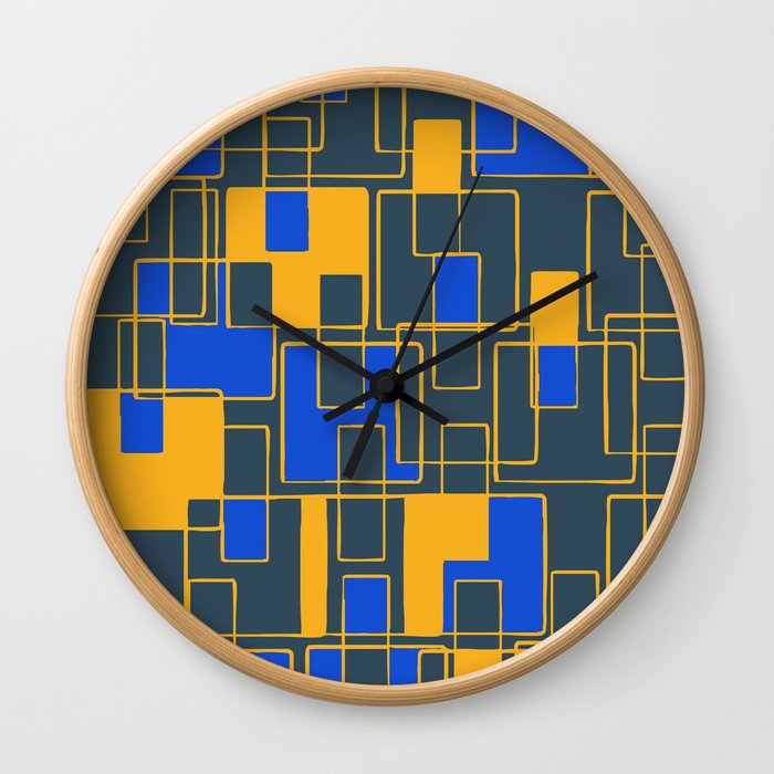 Abstract Tiles Yellow and Blue Wall Clock