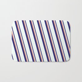 [ Thumbnail: Dark Salmon, Midnight Blue & Mint Cream Colored Stripes Pattern Bath Mat ]