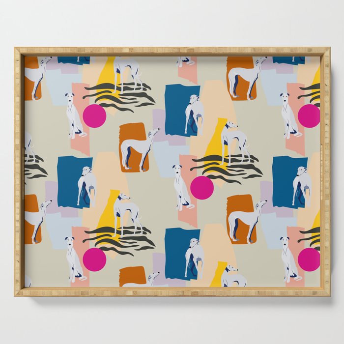 Greyhound colorful abstract pattern Serving Tray