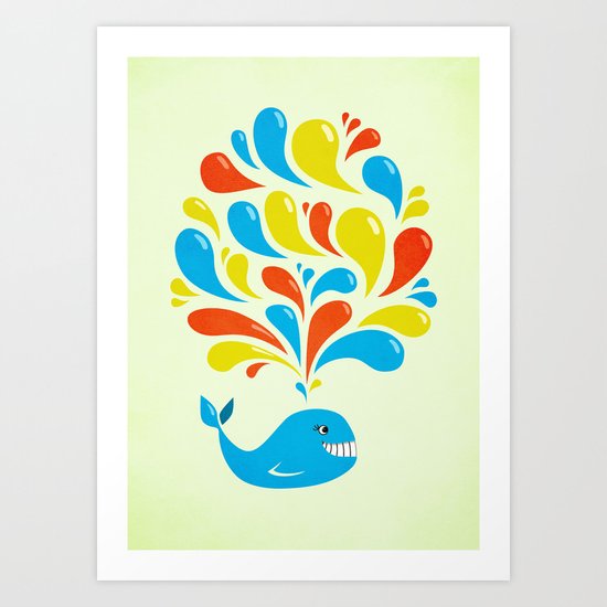 Colorful Swirls Happy Cartoon Whale Art Print