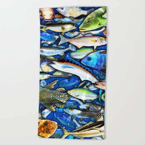 Deep Saltwater Fishing Collage Beach Towel By Gloriasanchezartist