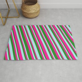 [ Thumbnail: Turquoise, Deep Pink, and Forest Green Colored Pattern of Stripes Rug ]