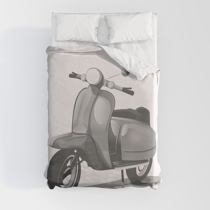 Vintage Scooter black and white Duvet Cover