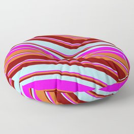 [ Thumbnail: Maroon, Powder Blue, Fuchsia, and Chocolate Colored Pattern of Stripes Floor Pillow ]