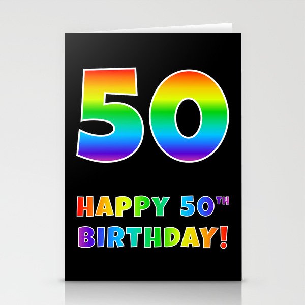 HAPPY 50TH BIRTHDAY - Multicolored Rainbow Spectrum Gradient Stationery Cards
