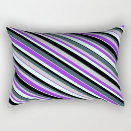[ Thumbnail: Eye-catching Dark Slate Gray, Grey, Purple, Light Cyan, and Black Colored Lines Pattern Rectangular Pillow ]