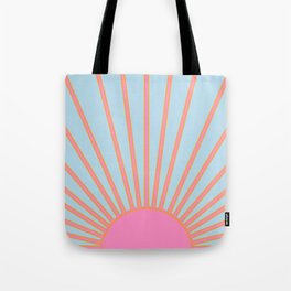 Le Soleil | 02 - Abstract Retro Sun Pink And Blue Print Preppy Modern Sunshine Tote Bag