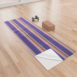 [ Thumbnail: Goldenrod, Plum, and Dark Slate Blue Colored Lines Pattern Yoga Towel ]