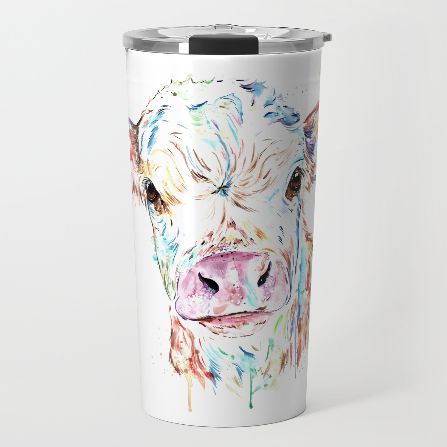 Manitoba Cow Colorful Watercolor Painting Travel Mug By