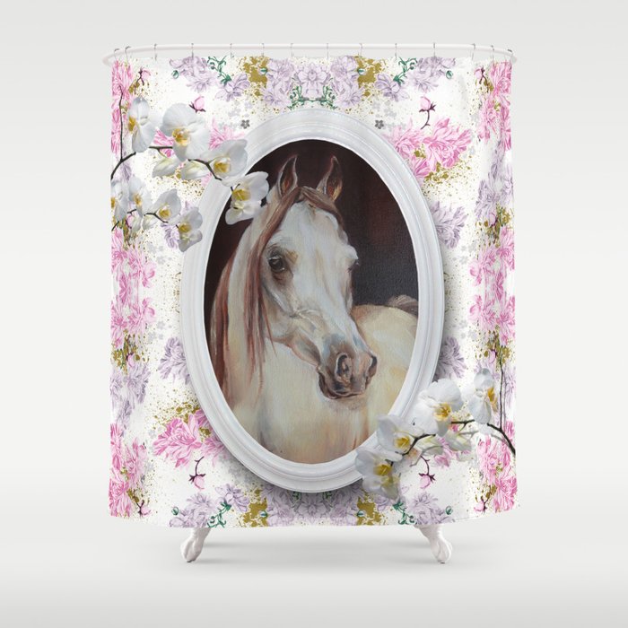 White orchids & Arabian mare Shower Curtain