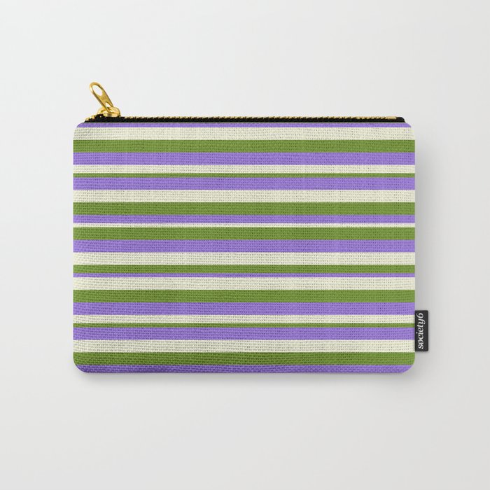 Green, Purple, and Beige Colored Lines Pattern Carry-All Pouch