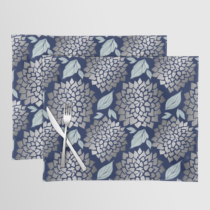 Dahlia Burst Silver on Navy Placemat