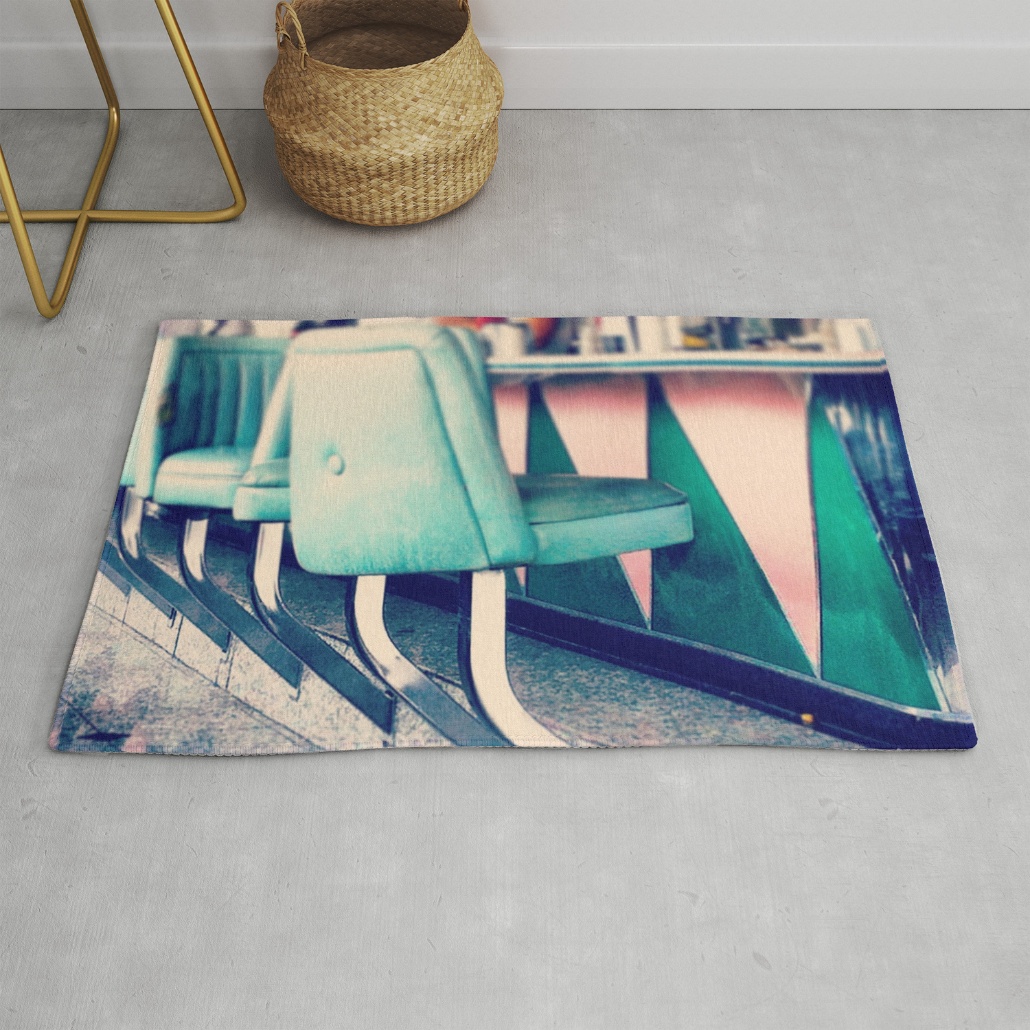 Retro Diner Photograph, kitchen art, restaurant decor, shabby chic, vintage, pastels, mint and pink Rug