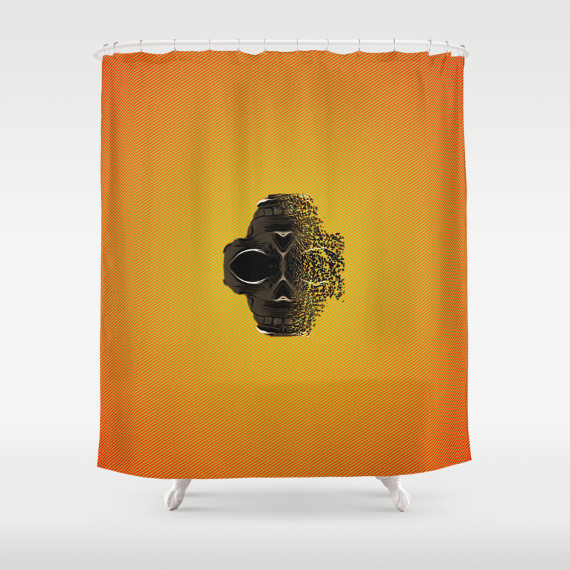 Fractal Black Skull Portrait With Orange Abstract Background