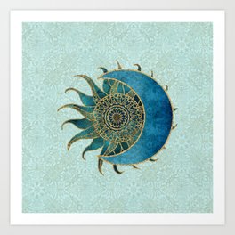 Sun And Moon Universe Celestial Art Gold And Turquoise Art Print
