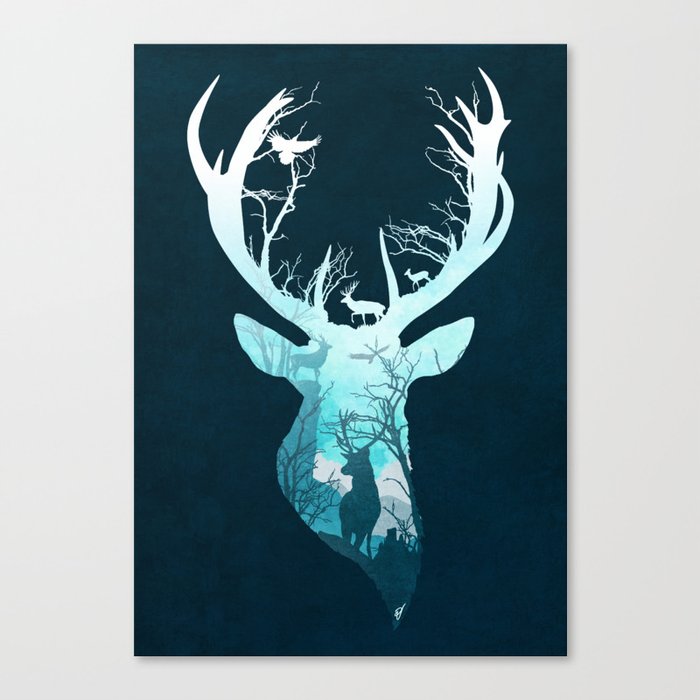 Deer Blue Winter Canvas Print