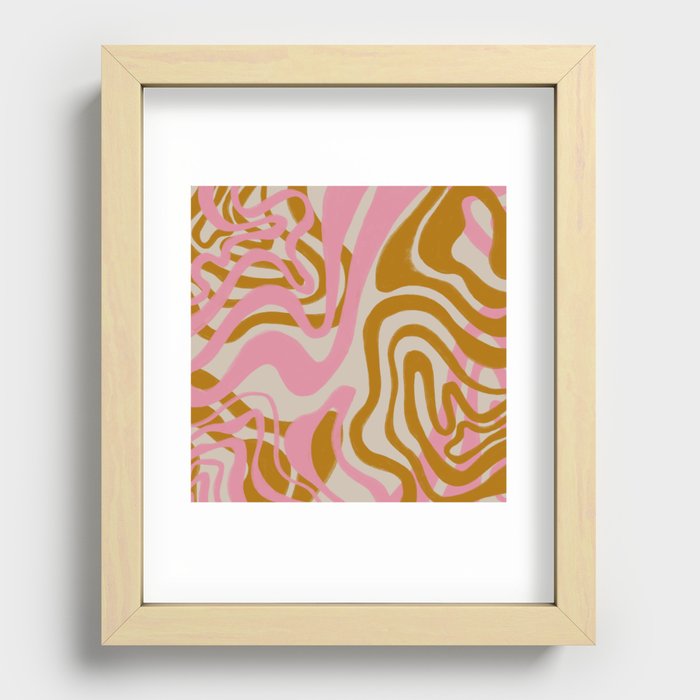 Retro Mid-Century Swirl in Pink + Tan Recessed Framed Print